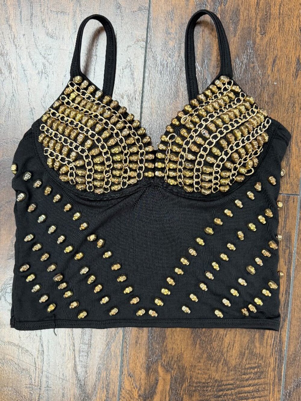 Hearts Rob Black Gold Skull Chain Bustier Crop Top M NWT Halloween Pirate & Rave